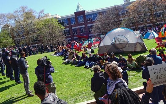 Pro Palestine students camp in Boston's Northeastern University, Massachusetts.